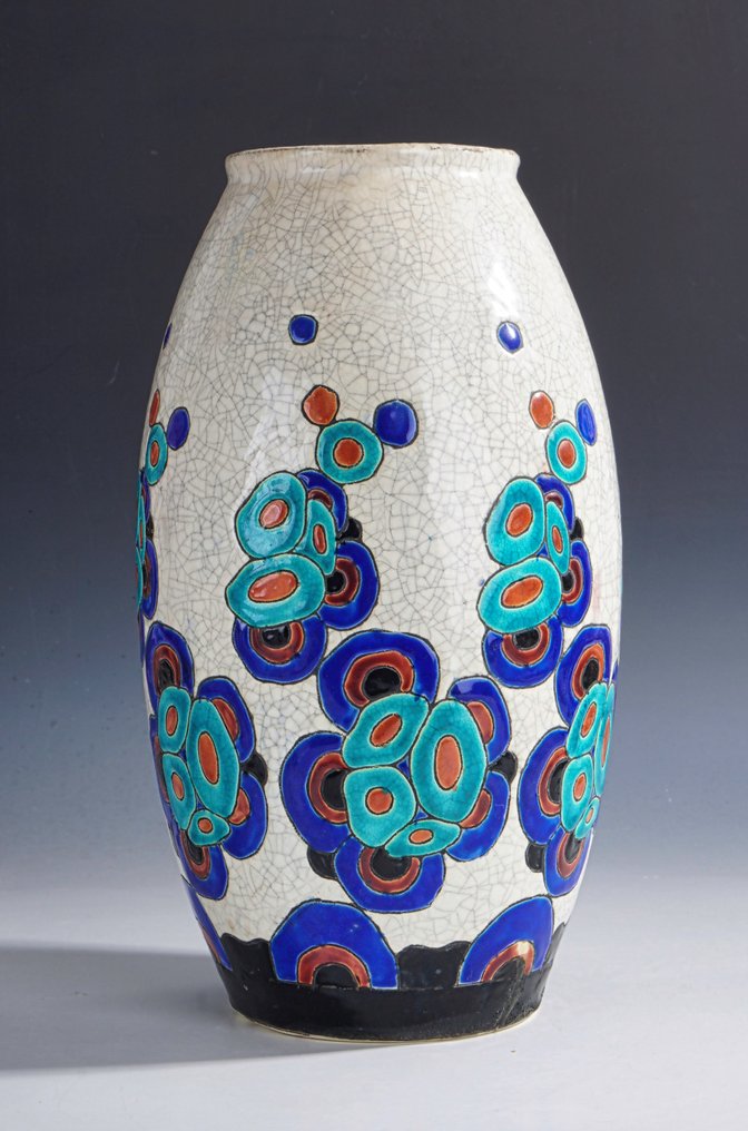 Boch Frères • La Louvière - Charles Catteau - 花瓶 - 多彩装饰艺术花瓶,带花卉装饰 • D.946 • 1925 - 愉快的瓷器 #4.3