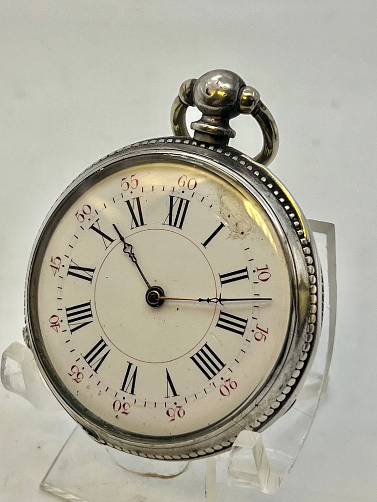 Cilindro 8 Rubis Argento . Minuti Rossi . Chiavetta . 1880 - 1850-1900 #1.0