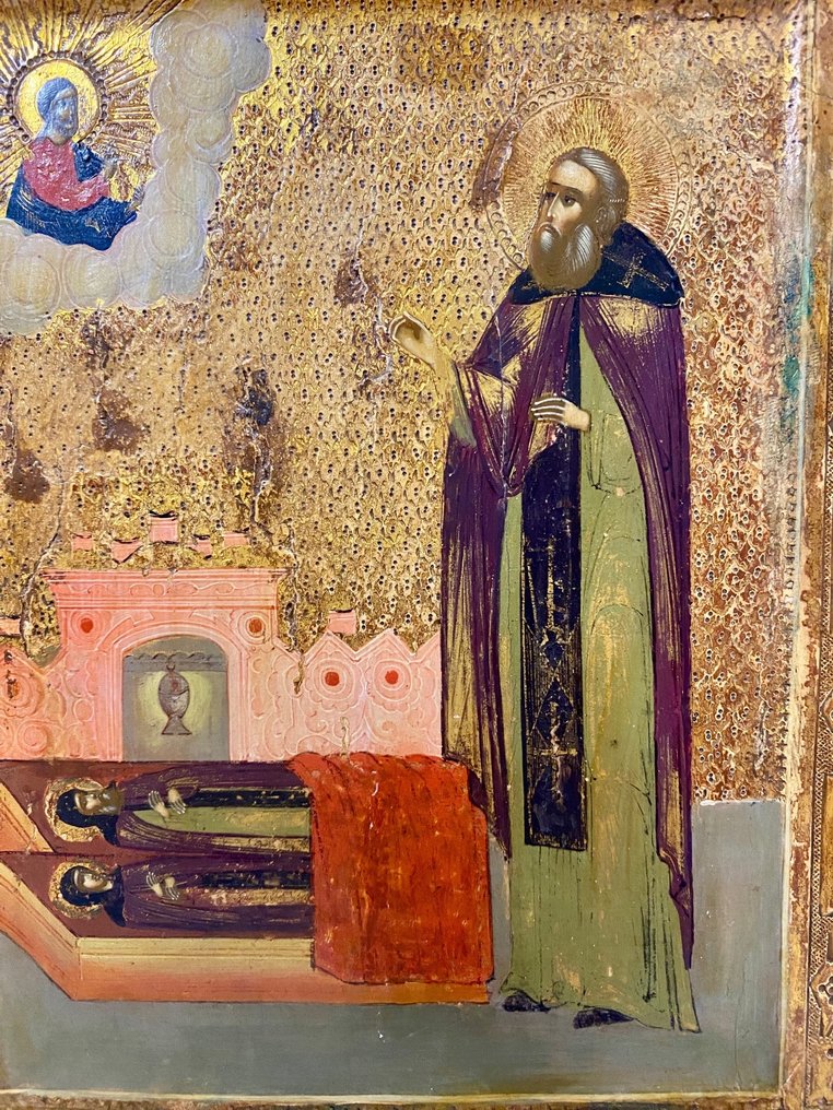 標誌 - Hl. Sergius von Radonesch vor Gebeinen seiner Eltern - 木 #3.2