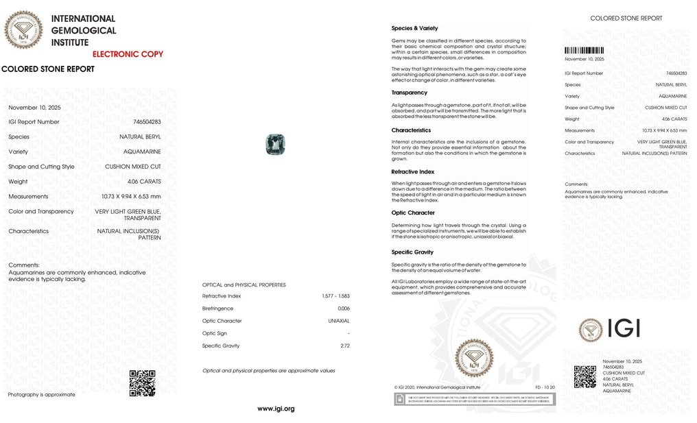 Nincs minimálár - 1 pcs Zöld, Kék Akvamarin - 4.06 ct - Nemzetközi Gemmológiai Intézet (IGI) #2.1