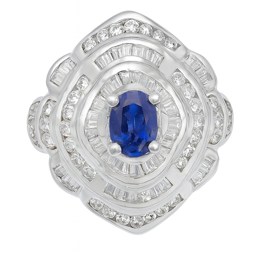 Ring - 18 kt Weißgold - 1.88ct. tw. Saphir - Diamant #1.0