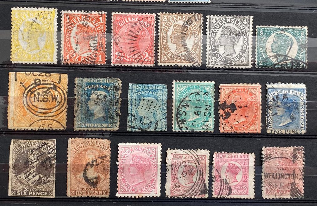British Commonwealth 1857/1895 - British commonwealth 1857-1895, Used Collection, Australian States, QV various issue - Catalog codes: Michel AU-QU 74, Stamp Number AU-QU 92, Yvert et Tellier AU-QU 64, Stanley Gibbons #1.0