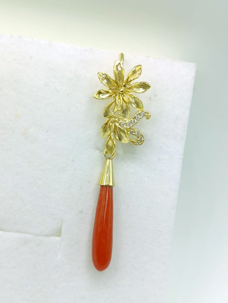 Argento, Placcato oro, corallo Corsica Orecchini - Anni 40 in corallo (Senza Prezzo di Riserva) #4.3