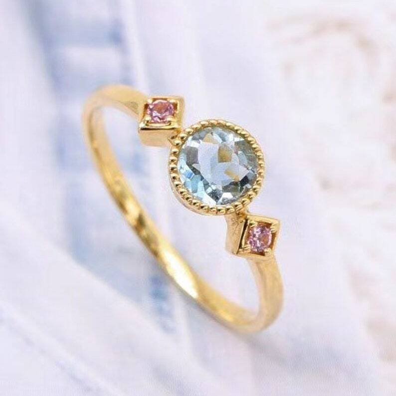 Fără preț de rezervă - Inel de logodnă Argint - 1.00ct. tw. Aquamarine - Ametist - Inel vintage cu acvamarin #1.0