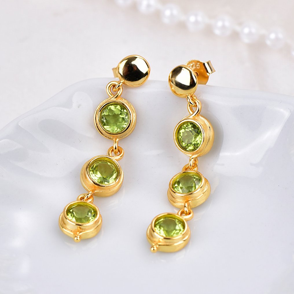 沒有保留價 - 耳環 銀 - Peridot - 认证 #3.2