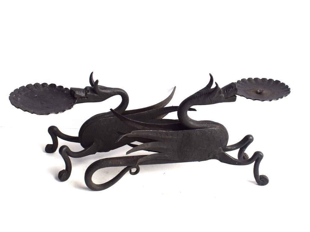 装饰饰品 (2) - 一对铁艺蜡烛台,20厘米 - 风格化的龙 #2.1