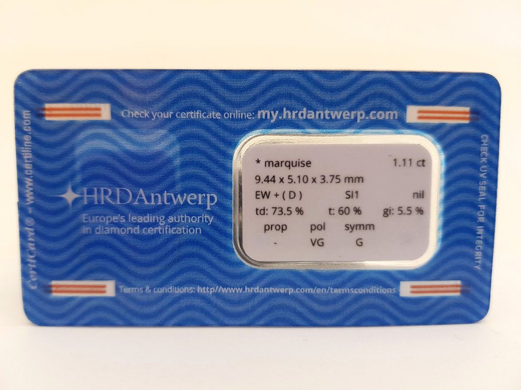 1 pcs Διαμάντι (Φυσικό) - 1.11 ct - Μαρκησία - D (άχρωμο) - SI1 - HRD Αμβέρσας #4.3