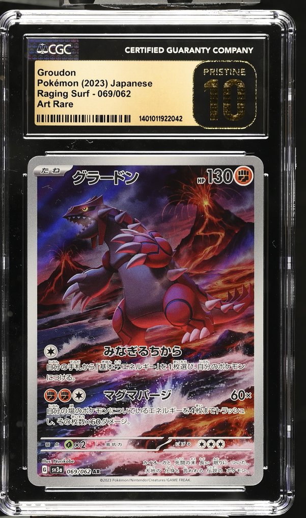 Pokémon - 1 Graded card - Groudon Raging Surf 069/062 Alternate art, Full art, Foil - CGC Pristine 10 - Scarlet & Violet #1.0