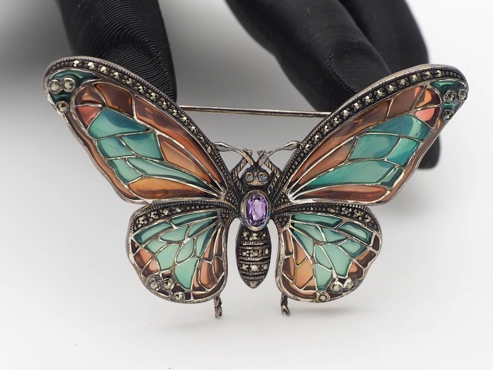 Sem preço de reserva - Pregadeira Prata Ametista - 925 #1.0