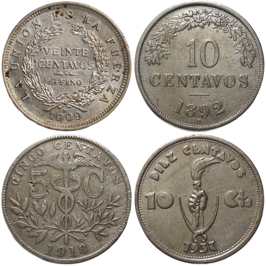 玻利维亚. lot of 16 coins, including silver 20 Centavos 1909 in scarce condition.  (没有保留价) #2.1