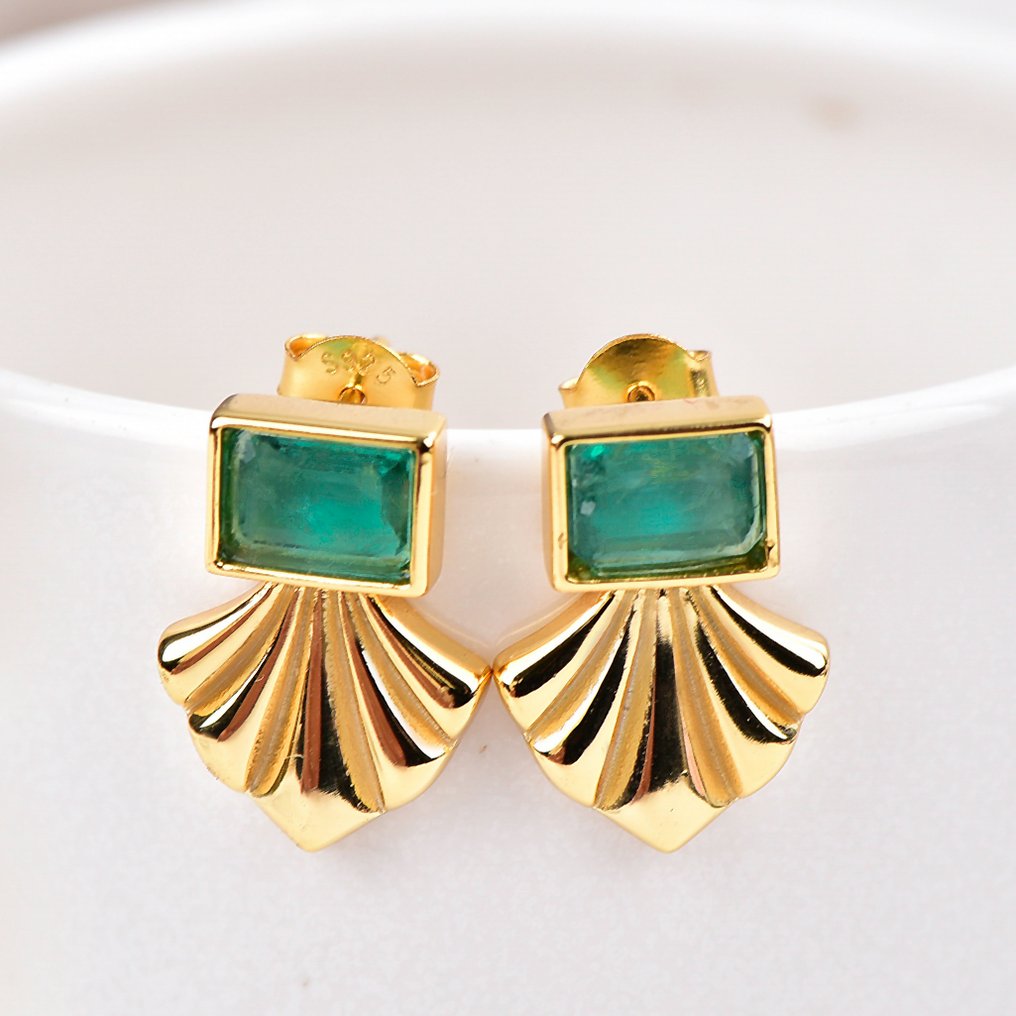 Nincs minimálár - Drop fülbevaló Ezüst - Emerald - Certified #3.2