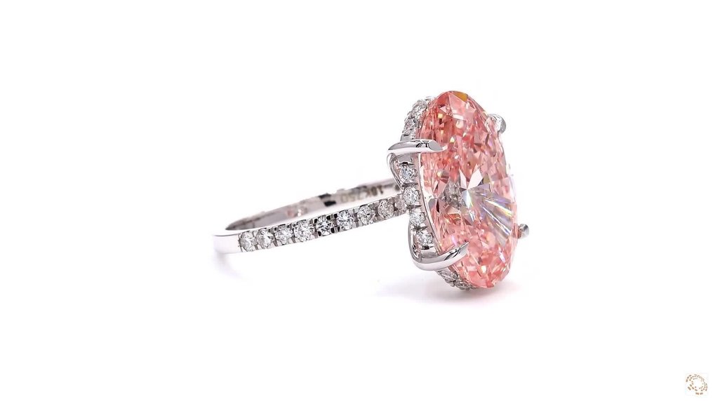 没有保留价 - 戒指 - 18K包金 白金 - 7.59ct. tw. 粉红色 钻石 (彩色实验室培育钻石) - 钻石 - 鲜艳的粉色 #2.1