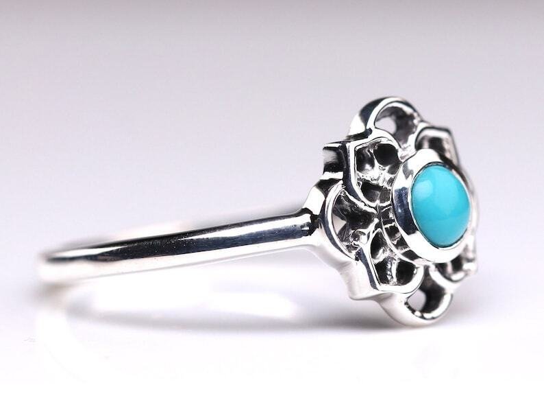 Senza Prezzo di Riserva - Anello di fidanzamento Argento - 1.00ct. tw. Turchese - Anello vintage in turchese #4.3