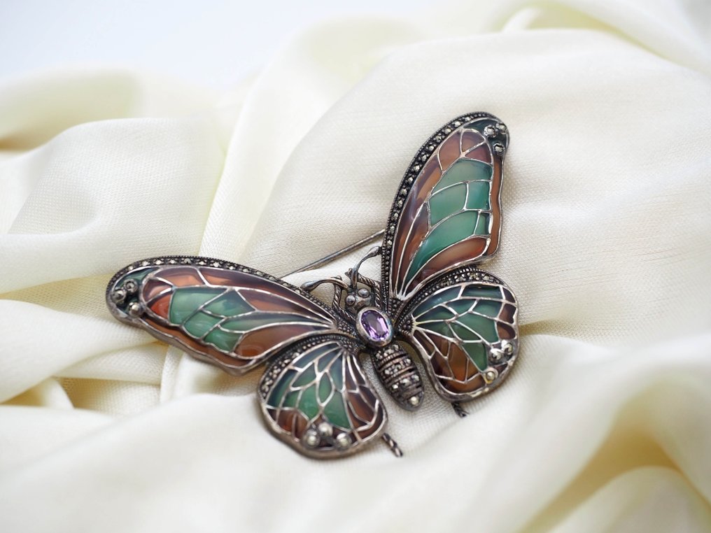 Sem preço de reserva - Pregadeira Prata Ametista - 925 #1.0