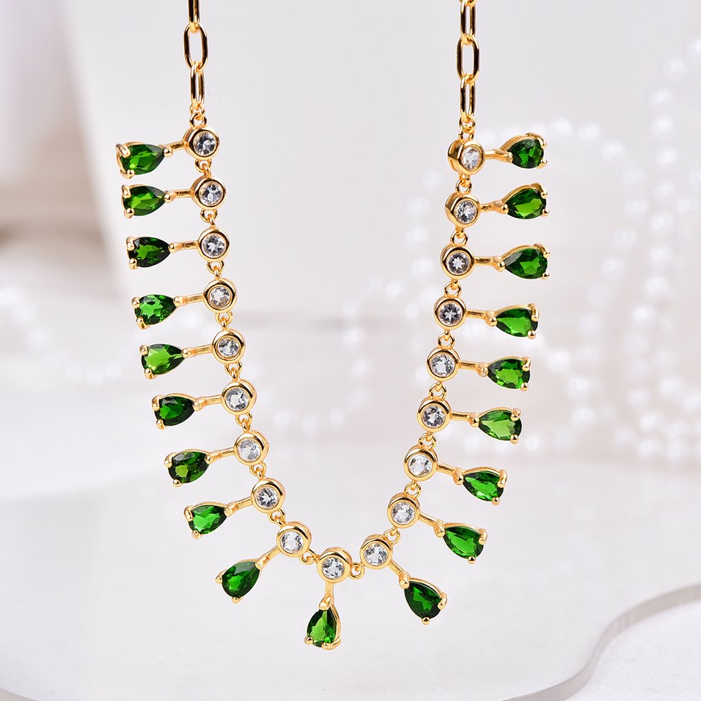 Utan reservationspris - Halsband Silver - Blandade ädelstenar - Certifierad #1.0