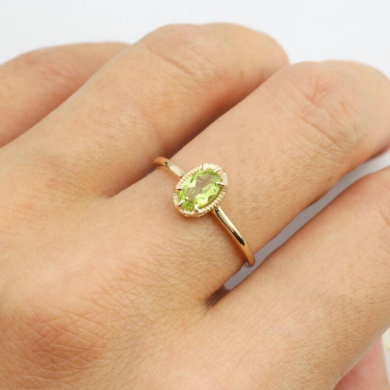 Nincs minimálár - Jegygyűrű Ezüst - 1.50ct. tw. Peridot - Vintage peridot gyűrű #1.0