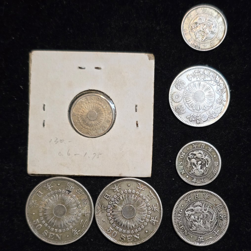 Japão. 10, 20, 50 Sen Lot of 7coins; Meiji 4(1871) (Sem preço de reserva) #1.0