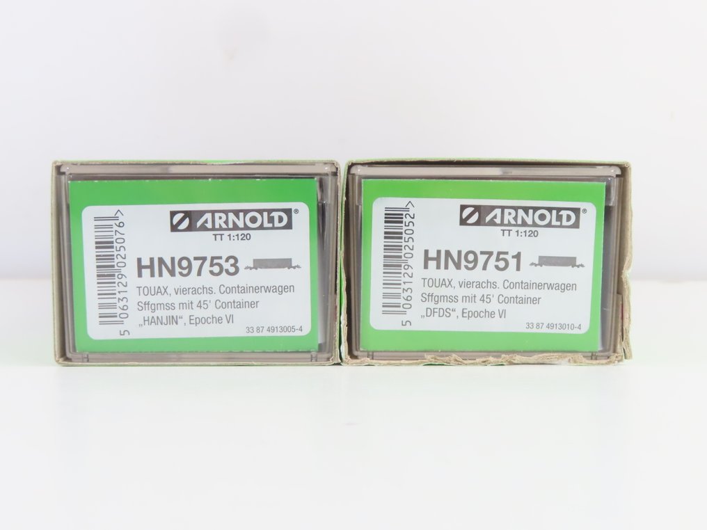 Arnold TT - HN9753/HN9751 - Modeltrein goederenwagon (2) - 2 Containerdraagwagens, beladen - DB #4.3
