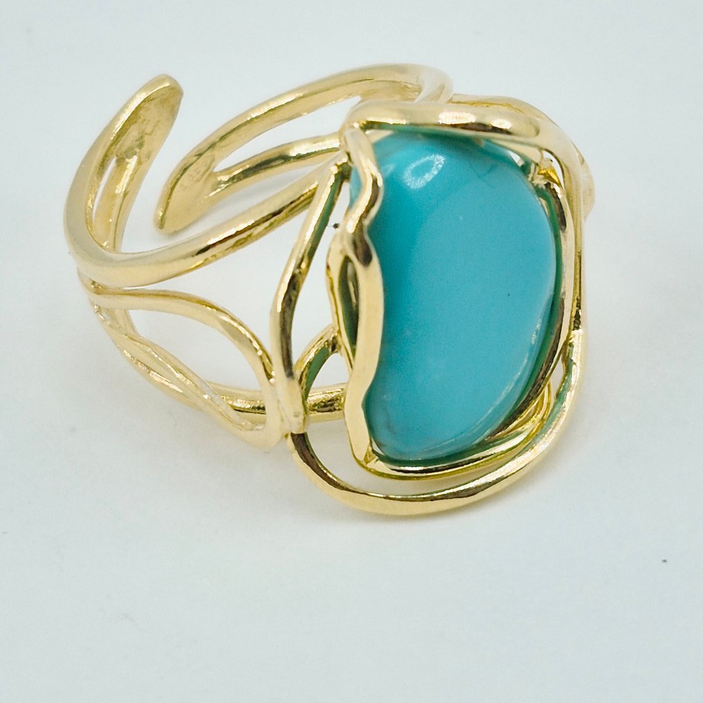 Turchese - Argento, Placcato oro - Anello - TURCHESE AMERICANO #3.2
