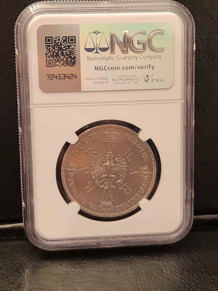 德国， 普鲁士 Wilhelm I. Thaler (taler) 1861-A (Berlin) - Coronation of Wilhelm and Augusta  (没有保留价) #3.2