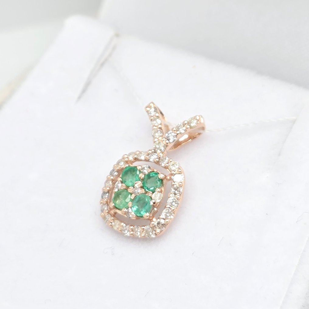 Nincs minimálár - Függő - 14 kt. Rózsa arany -  0.50ct. tw. Smaragd - Gyémánt #1.0