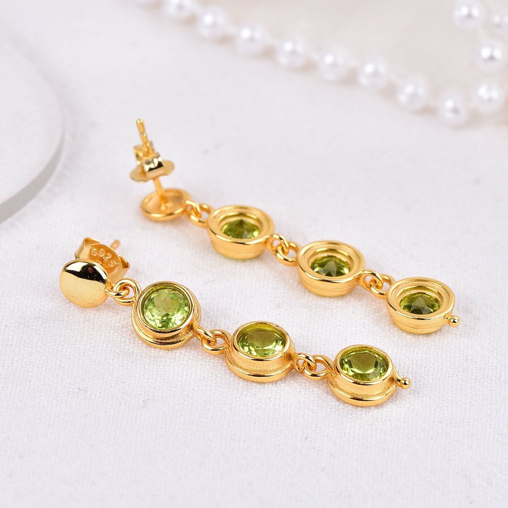 Senza Prezzo di Riserva - Orecchini Argento - Peridot - Certificato #4.3