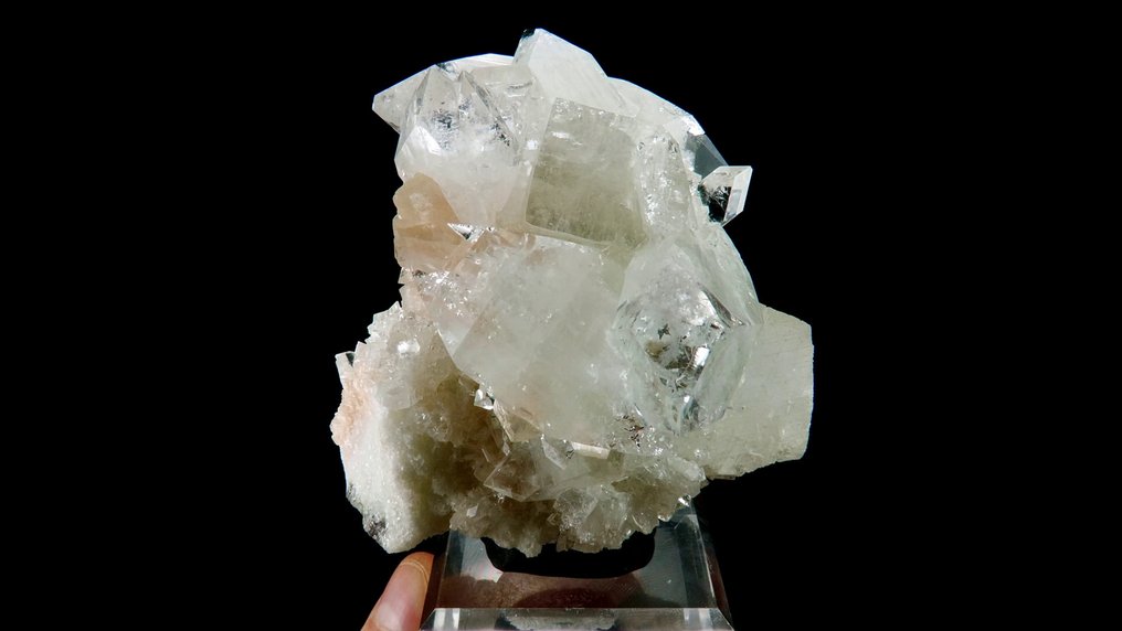 Apophyllite & Stilbite on Calcite -  Jalgaon, Nashik, Maharashtra Deccan Traps, India - Height: 8.0 cm - Width: 7.0 cm- 338 g #1.0