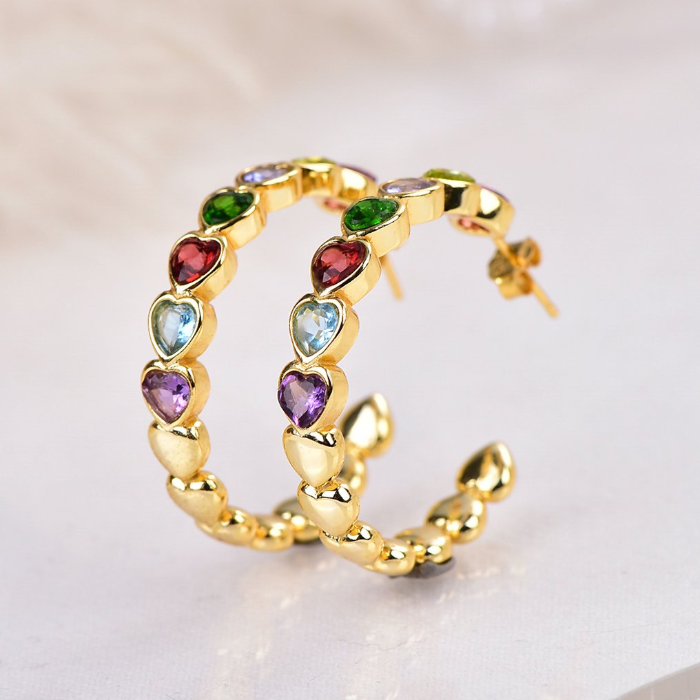 Senza Prezzo di Riserva - Orecchini Argento - Gemstone miste - Certificato #3.2