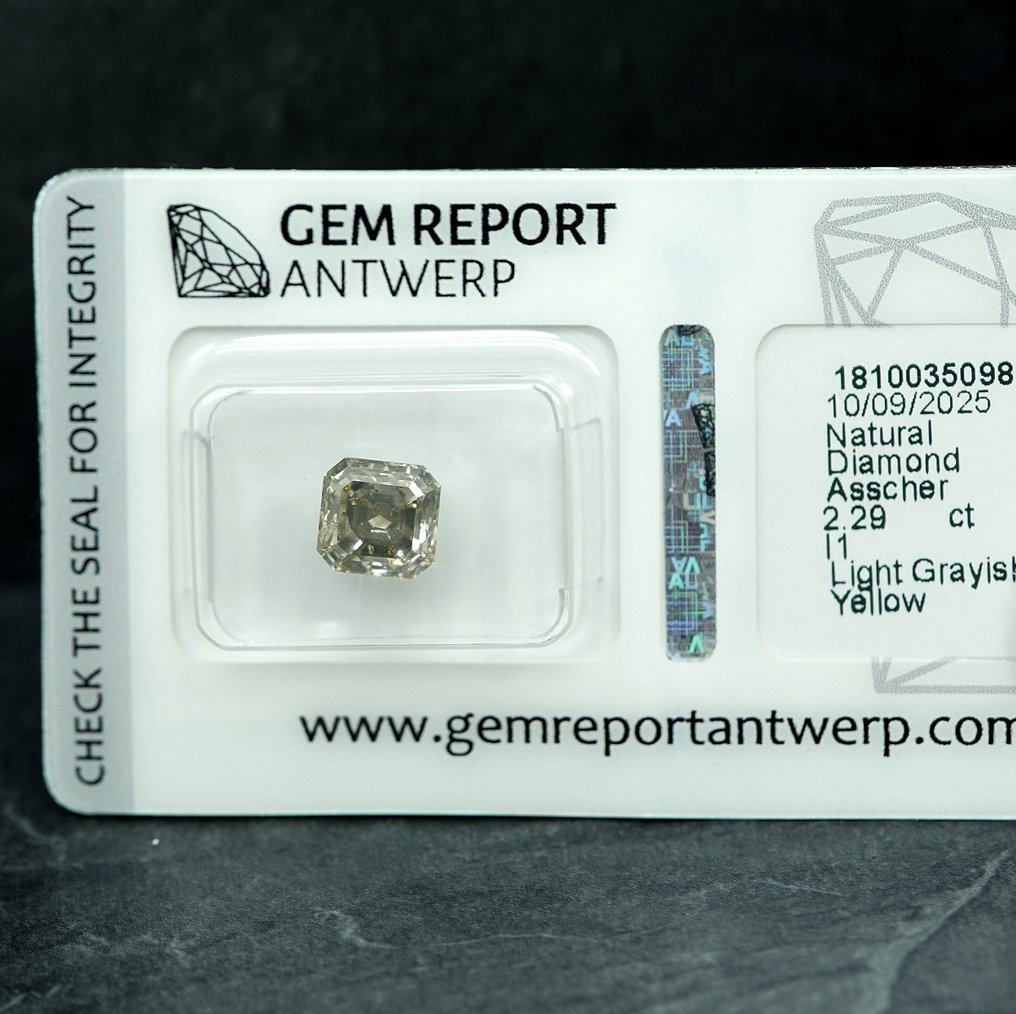 沒有保留價 - 1 pcs 鑽石 (天然彩色) - 2.29 ct - 方形 - Light 淡灰色 黃色 - I1 - Gem Report Antwerp (GRA) #3.2