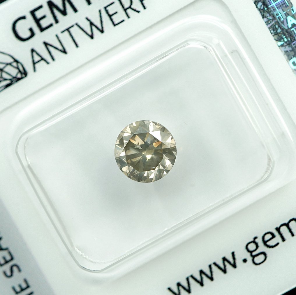 沒有保留價 - 1 pcs 鑽石  (天然彩色)  - 1.02 ct - 圓形 - Light 淡黃色 灰色 - I1 - Gem Report Antwerp (GRA) #3.2