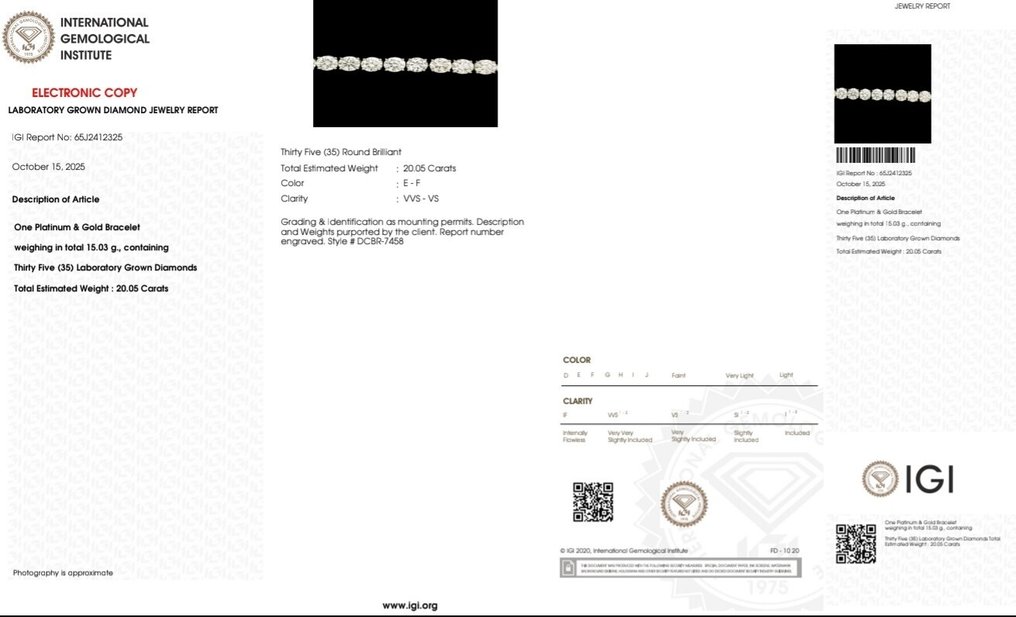 手镯 - 18K包金 白金, 白金 -  20.05ct. tw. 钻石 (实验室培育) #3.2