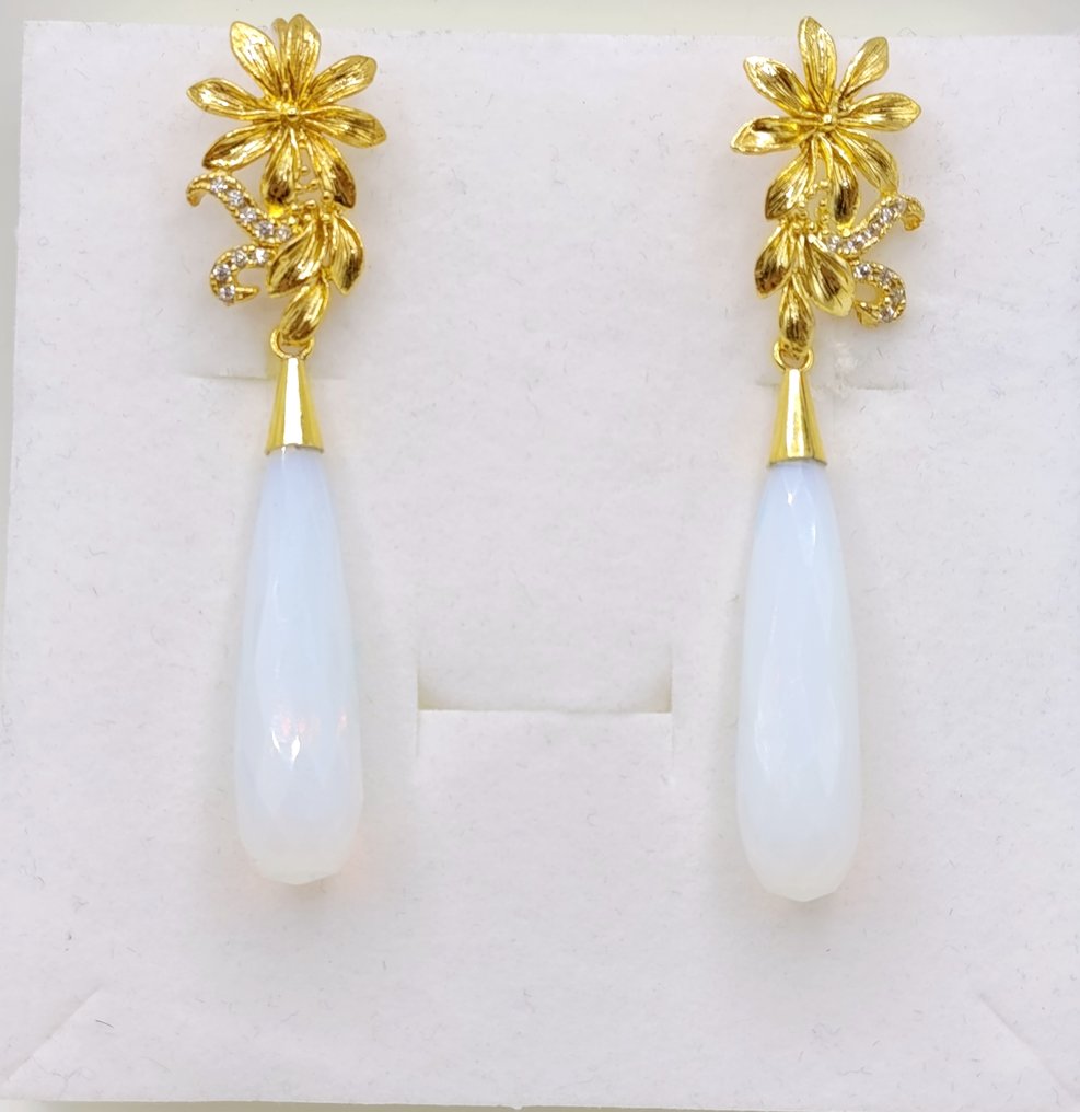 Nincs minimálár - Drop fülbevaló Aranyozott, Ezüst, Holdkő természetes - Art deco fülbevalók #1.0