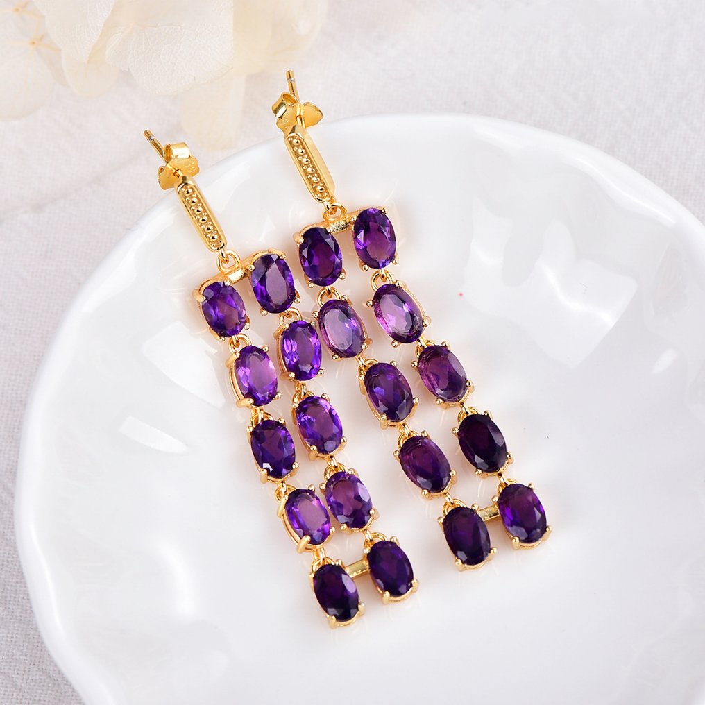 Nincs minimálár - Drop fülbevaló Ezüst - Amethyst - Tanúsított #1.0