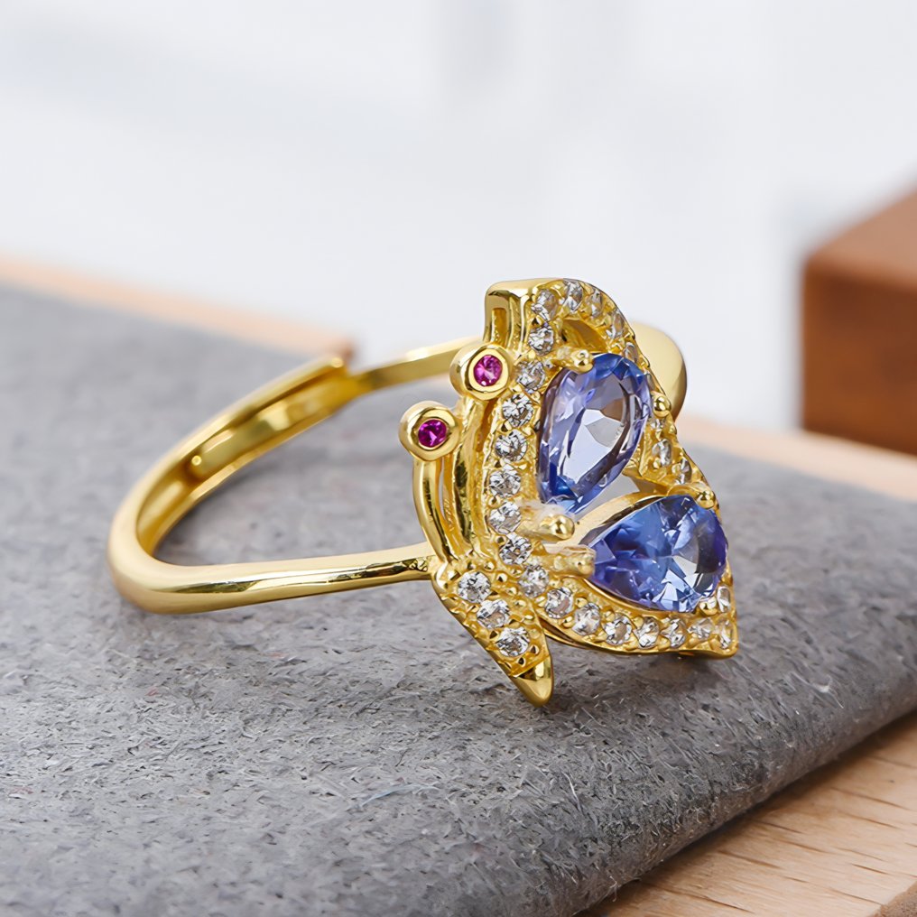 Nincs minimálár - Gyűrű - 18 kt. Sárga arany, Ezüst - 0.67ct. tw. Tanzanit #4.3