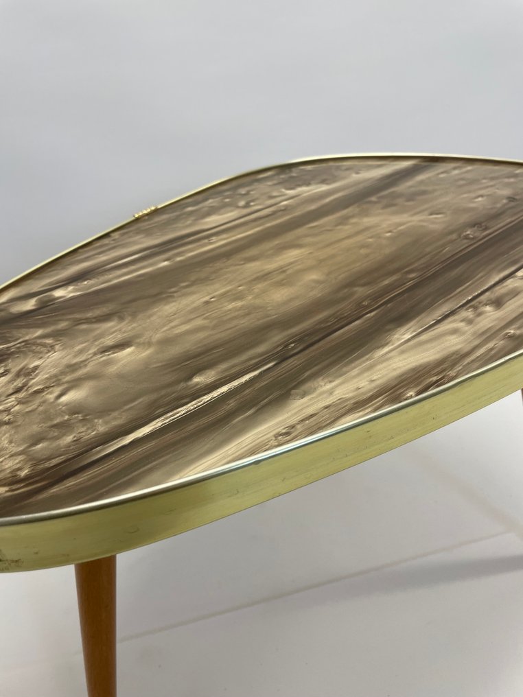Side table - Wood, Metal, Lamiant - Flower stool - Mid-century DDR laminated kidney-shaped side table #3.2