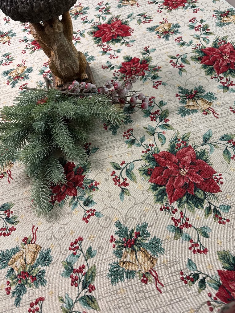san Leucio - Large Christmas tapestry with a Gobelin-style design featuring Christmas stars. - Tablecloth - 240 cm - 140 cm #1.0