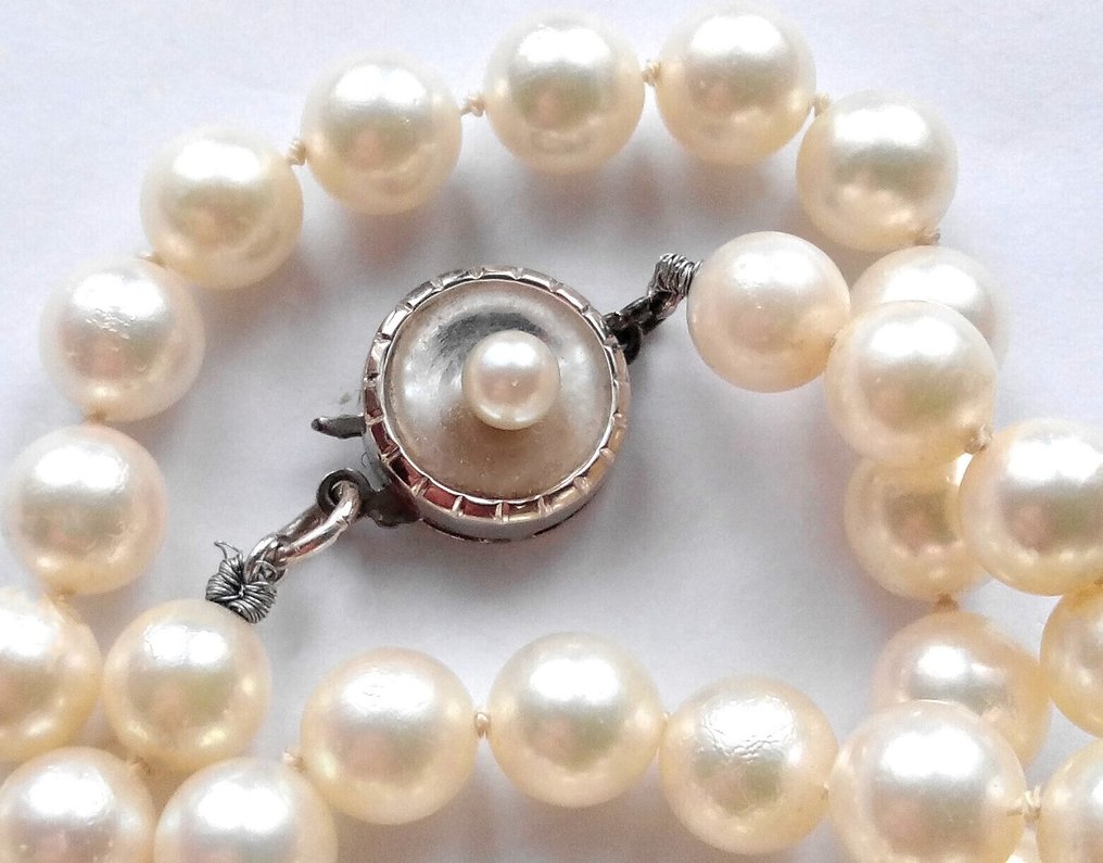 χωρίς τιμή ασφαλείας - Κολιέ Akoyaperlen - 8 καρατίων λευκόχρυσο #1.0