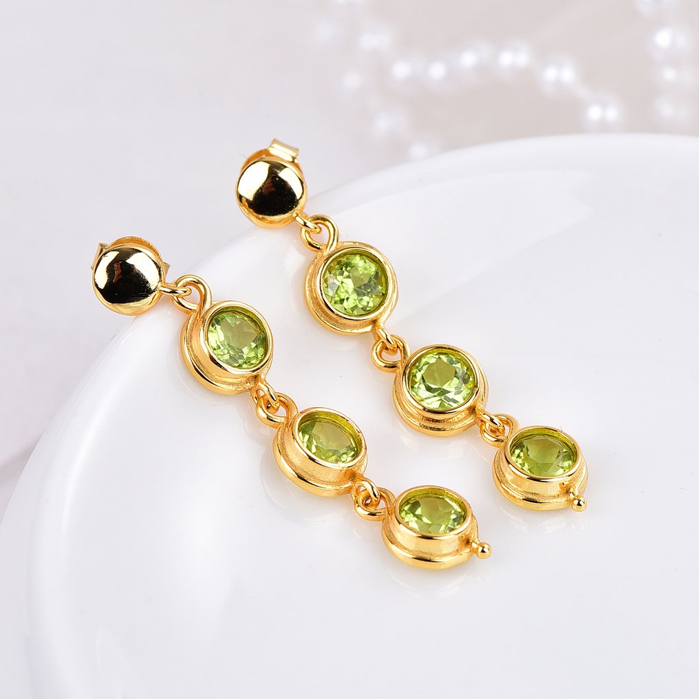 沒有保留價 - 耳環 銀 - Peridot - 认证 #1.0