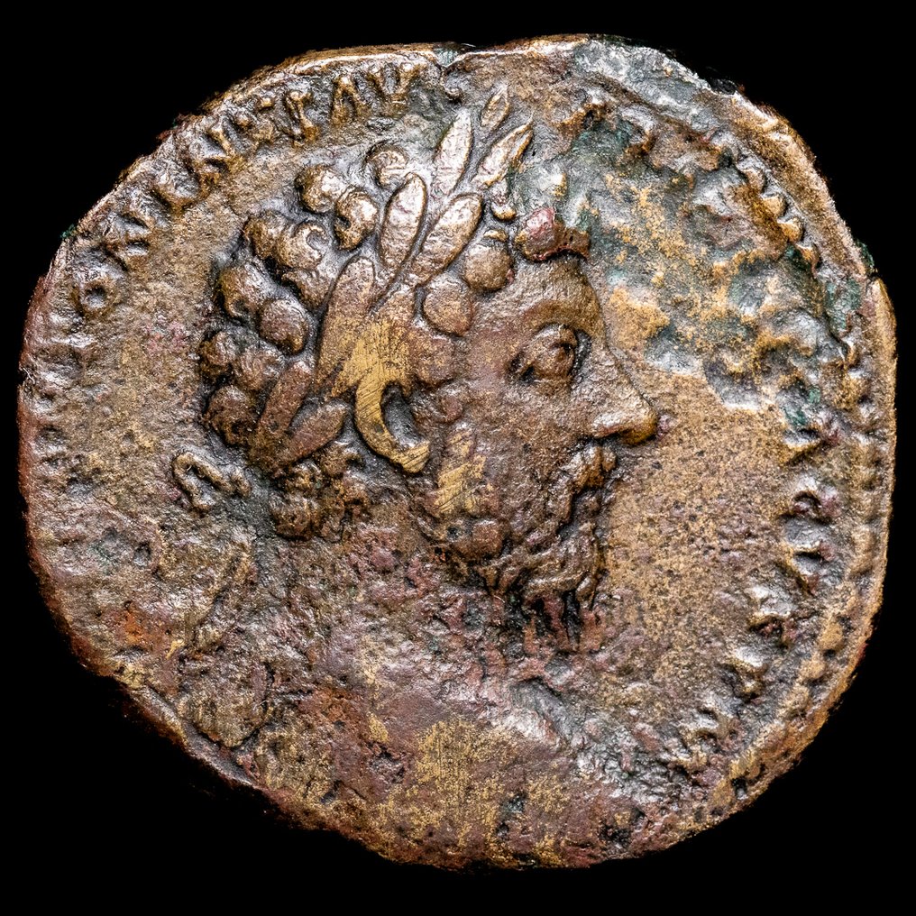 Romeinse Rijk. Marcus Aurelius (AD 161-180). Sestertius Roma - Emperador entre estandartes militares (Zonder Minimumprijs) #1.0