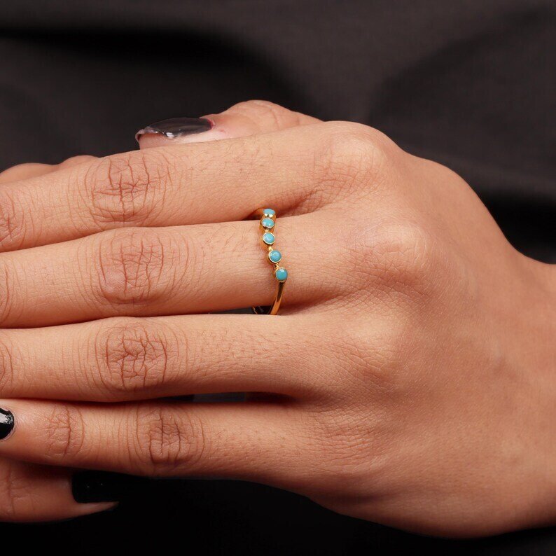 Senza Prezzo di Riserva - Anello di fidanzamento Argento - 1.00ct. tw. Turchese - Anello vintage in turchese #1.0