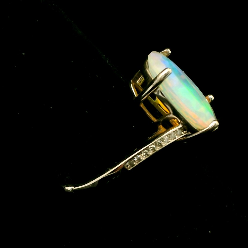 Opal - Argint, Inel din argint S925 cu opal de 5,5 ct și diamant – eleganță radiantă a jocului de culori - Inel #3.2