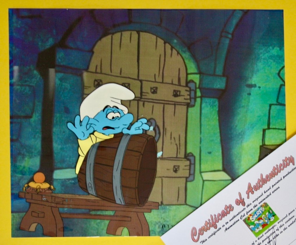 " THE  SMURFS " - PEYO - Cel de production d'animation original - with COA - Die Schlümpfe - 1981 #2.1