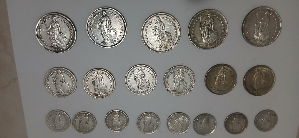 Schweiz. Lot of 38 coins: 1/2, 1, 2, 5 Francs 1882/1969 (Ingen mindstepris) #3.2