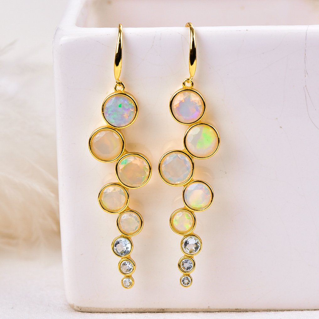 Utan reservationspris - Örhängen Silver - Blandade ädelstenar - Certifierad #1.0