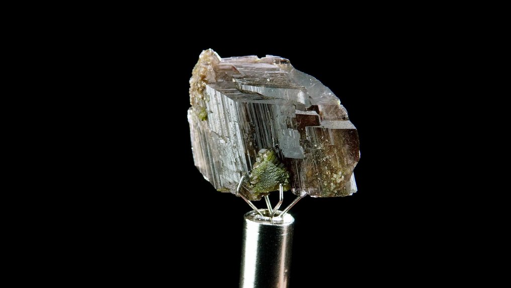 Axinite and Epidote (floater) -  Le Cornillon, Belledonne, Oisans, Alps, France - Height: 2.9 cm - Width: 2.1 cm- 6 g #3.2