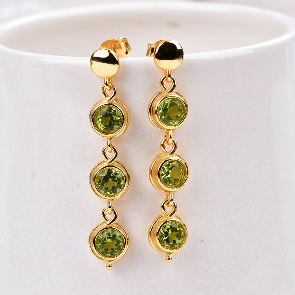 Senza Prezzo di Riserva - Orecchini Argento - Peridot - Certificato #1.0