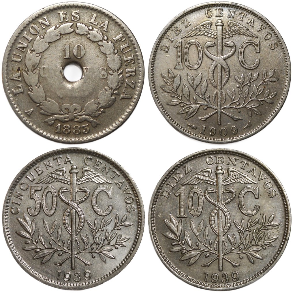 玻利维亚. lot of 16 coins, including silver 20 Centavos 1909 in scarce condition.  (没有保留价) #4.3