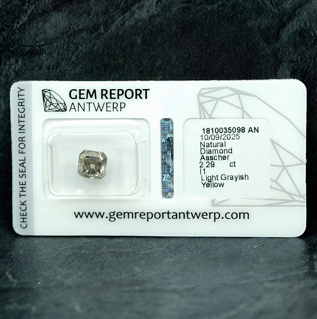 沒有保留價 - 1 pcs 鑽石 (天然彩色) - 2.29 ct - 方形 - Light 淡灰色 黃色 - I1 - Gem Report Antwerp (GRA) #1.0