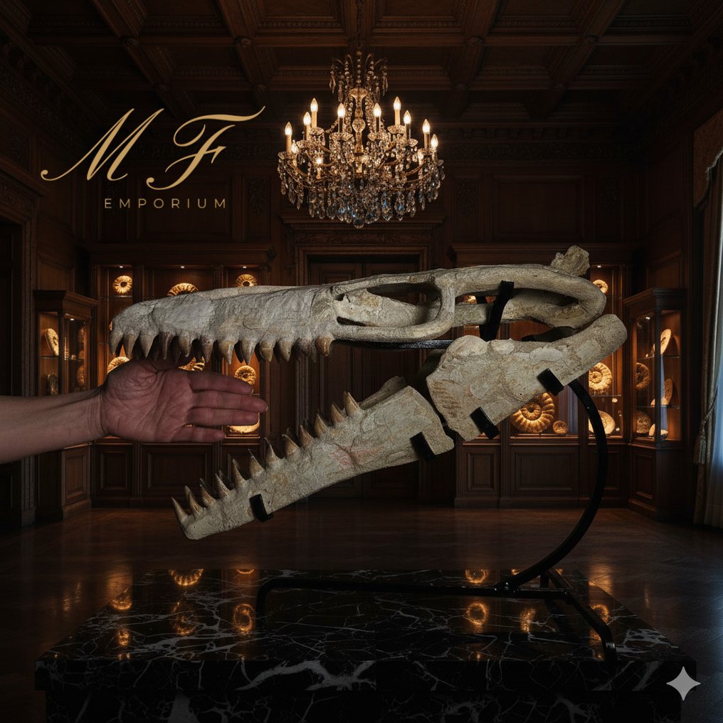 Mosassauro - Crânio fóssil - Mosasaurus sp. - 34 cm - 44 cm  (Sem preço de reserva) #1.0