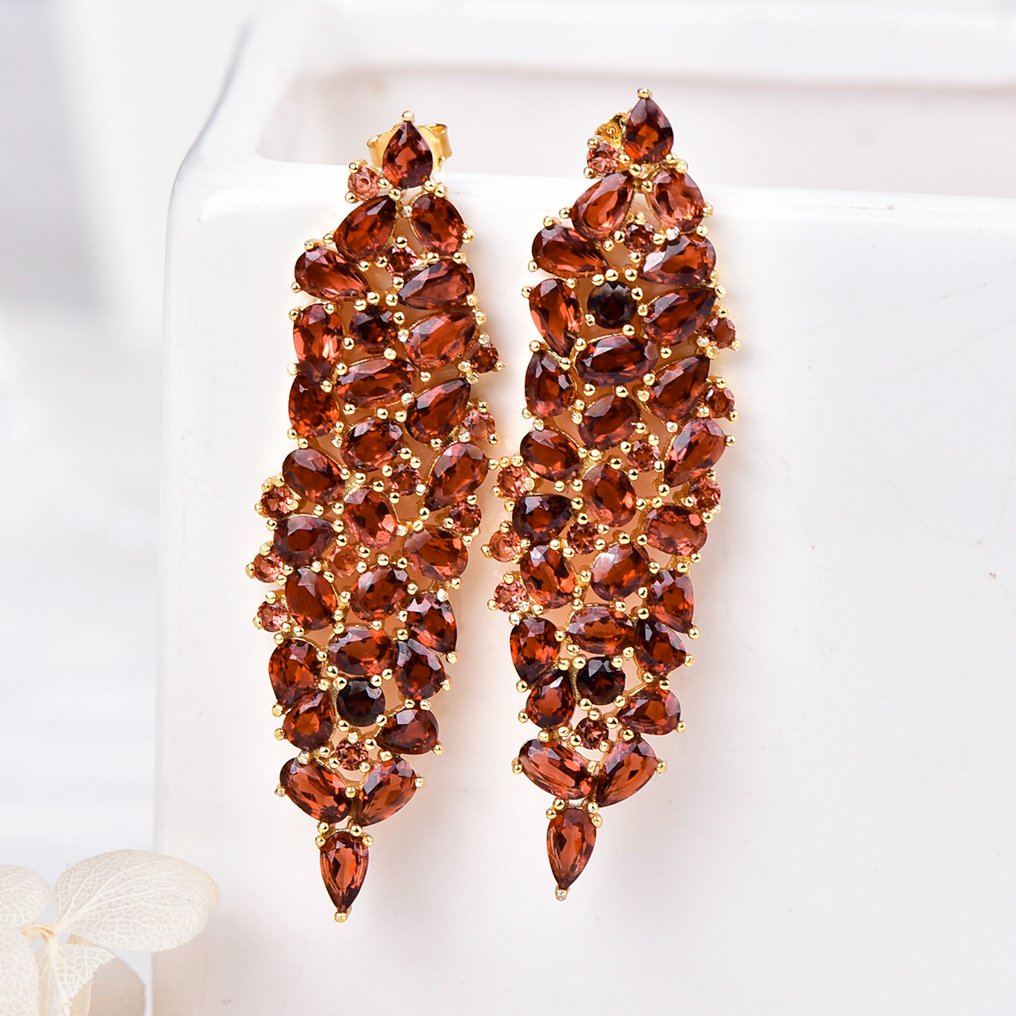 No Reserve Price - Earrings Silver - Garnet - Certified #3.2